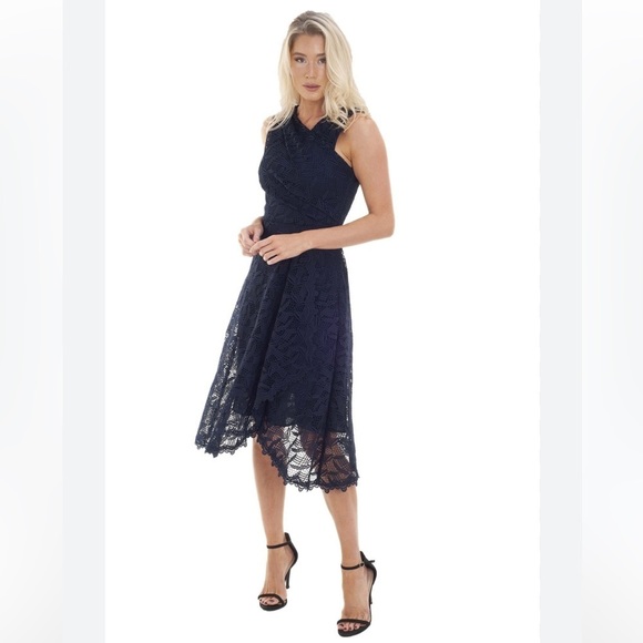 Reiss‎ Rayna Wrap Front Lace Dress, Navy size 8 - Picture 1 of 11